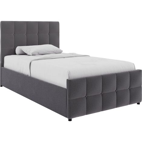 Valentina Single Ottoman Bed, Dark Grey Linen & Gel Memory Foam Bonnell Spring Mattress, Single (1/5)