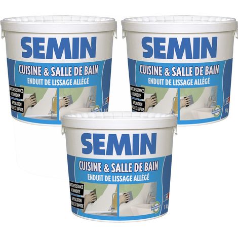 Semin – Lot de 3 enduits de lissage 1 kg – Adapté pièces humides – Haute résistance à l'humidité – Application facile et rapide (1/5)