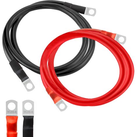 Cable Batterie 35 mm² 100 cm Cable Batterie 12V avec Cosses à Anneau M8 pour Voitures, Motos, Camping Cars Solaires (1/5)