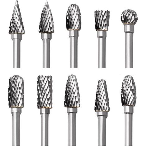 Set mit 10 Hartmetall-Rotationsfräsern mit Schleifkopf für Dremel-Rotationswerkzeuge zum Bohren und Polieren von Metall