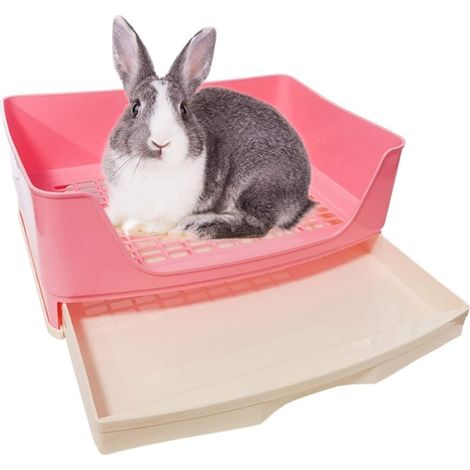 Bac à litière d'entraînement pour lapins, toilettes d'angle avec tiroir, grand bac pour hamsters adultes, cochons d'Inde, furets, galasaures, lapins et autres animaux. (1/5)