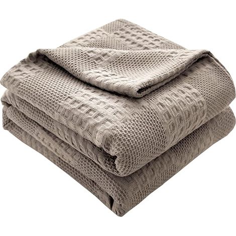 Copriletto in 100% cotone a nido d'ape, soffice coperta estiva effetto waffle, coperta ariosa in cotone, come letto, divano, coperta - Grigio chiaro 200x230cm