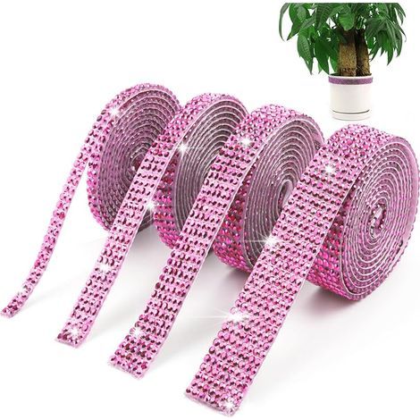Lot de 4 rubans autocollants en cristal et strass pour décoration de mariage (rose) (1/5)