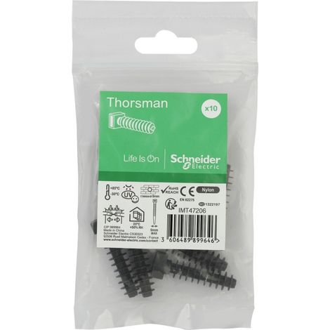 Embase cheville à frapper Ø 8mm noire pour collier serre-cable largeur 9mm max (blister de 10) Pa6.6mm anti-UV Thorsman