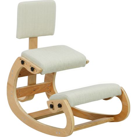 Silla mecedora ergonómica de rodillas con respaldo, en lino color crema. (1/5)