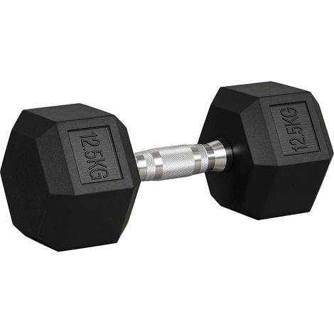 Homcom – Haltère hexagonal 12,5 kg – Poignée antidérapante – Disques en fonte caoutchouté – Entraînement musculaire à domicile – Noir