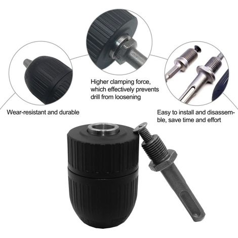 Juego de 5 piezas de portabrocas CSPARCV para portabrocas sin llave, broca SDS, adaptador para destornillador de impacto, para multiherramienta rotativa. (1/3)