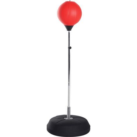 Sac de Frappe sur Pied Punching ball sur pied réglable en hauteur 126-144 cm avec gants, pompe et base de lestage pour adolescents et débutants rouge (1/5)
