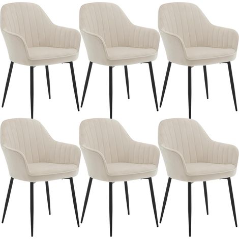 Klihome Set of 6 Velvet & Metal Legs Dining Chairs Accent home & restaurants, Cream