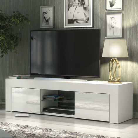 Loom TV Unit - White with Gloss Doors - 130cm (1/5)