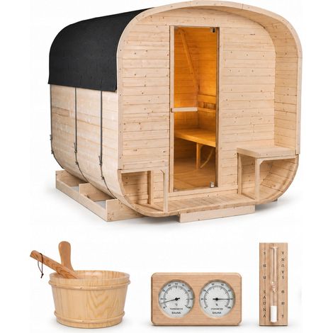 Quadratische Gartensauna 220x240 cm + Elektro-Saunaofen (1/5)