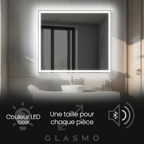 Moderne Miroir avec LED Illumination Salle de Bain 80x90 cm Aurora - Vertical Rectangulaire sur Mesure LED Lumineux Miroir avec Éclairage intégré - Blanc Froid 7000 K avec Haut Parleur (1/5)