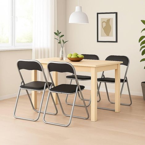 Lot de 4 chaises pliante, Fauteuil gain de place, Chaise invité, Siège de réunion en simili cuir, 43x47h80 cm, Noir (1/5)