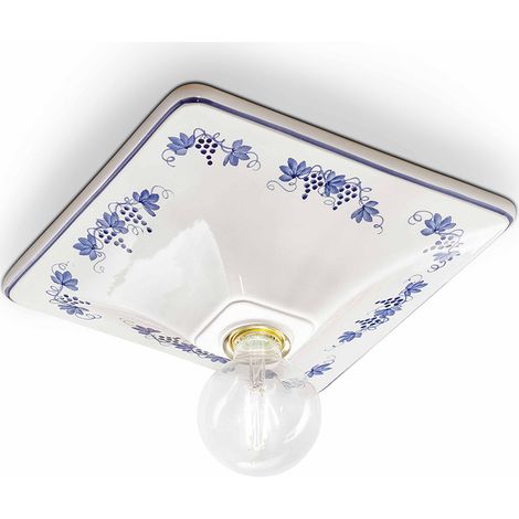 Plafoniera Quadrata Classica Trieste Bianco Decorato Filo Blu 1 Luce E27 (1/5)