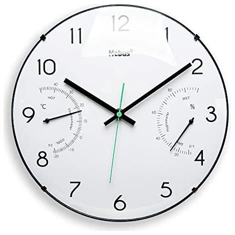 Mebus 16106 Orologio da Parete al Quarzo Analogico Rotondo 30 cm Termometro Igrometro colore Bianco (1/5)