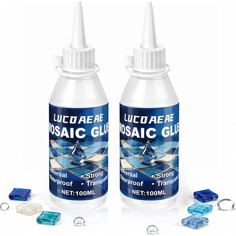 2x100ml Colle Mosaique Transparente - Forte Adhérence, Durable Pour Carrelage, Verre, Bois, Plastique, Métal, Imperméable, Durcissement Transparent, pour Projets DIY (1/5)