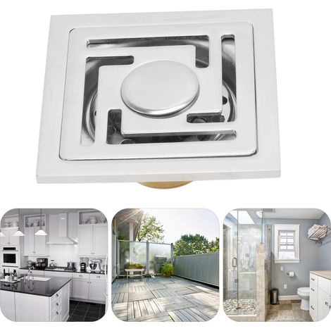Siphon de sol carré en acier inoxydable à grand débit, désodorisant, pour douche, cuisines, salles de bains, garages, sous-sols et balcons. (1/5)