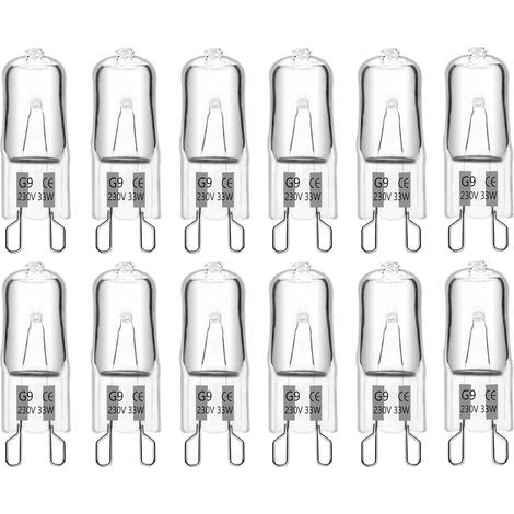 Ampoule Halogene G9 33W 230V 460LM Dimmable Blanc Chaud 2700K, 300°C Résistant Ampoule Capsule G9 pour Four, Micro-Ondes, Lustres, Paysage, Lot de 12 [Classe énergétique G] (1/5)