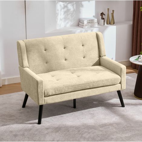 Banquette 2 places rembourrée beige pieds bois OKMYHOME (1/5)