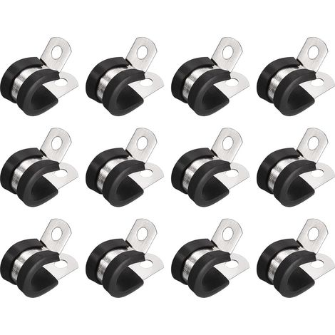 12pcs (12mm) Collier de Serrage 304 Inox Acier Caoutchouc Amorti Isolé Attache Grillage Rigide Sangle Clip Fixation Tube Tuyau (1/4)