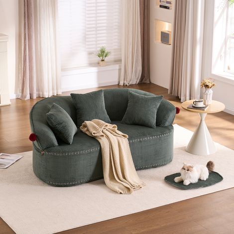 Sofá curvo de 2 plazas de pana verde con 3 cojines para salón - CHICFURN (1/5)
