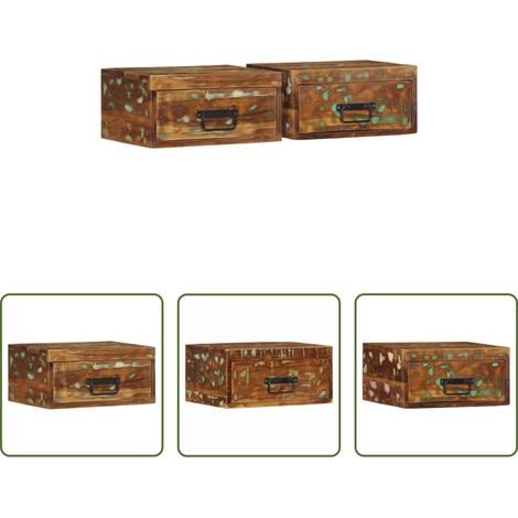 vidaXL Bois de récupération - Tables de chevet murales 2 pcs bois massif de récupération (1/5)