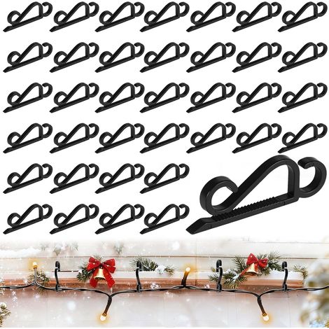 Gutter Hooks for Outdoor Lights, 90 Pcs Black Gutter Hooks for Hanging Christmas Lights, Weatherproof Gutter Clips for Icicle Light on Xmas Halloween Home Garden Decor