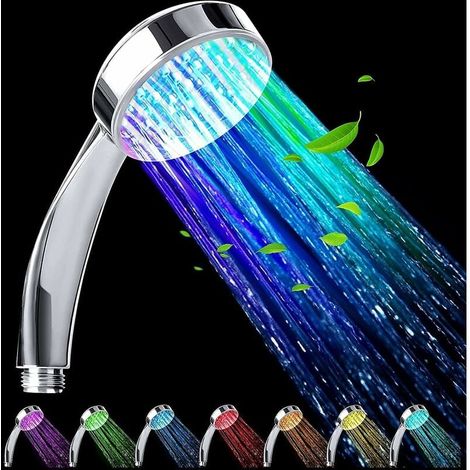 Cabezal de ducha LED de 1 pieza, cabezal de ducha automático de alta presión con 7 colores cambiantes, cabezal de ducha universal para baño de hotel en casa, cromado (1/5)