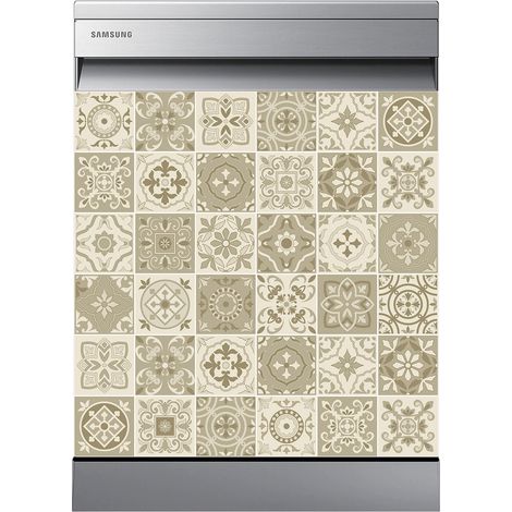 Stickers Lave vaisselle - Carreaux de ciment - 60x60 cm - Adhésif BRILLANT (1/2)