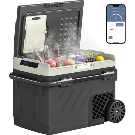 Glacière Électrique Voiture 40L à Double Zone, Commande via Application, Poignée Télescopique, -20℃ à 20℃, Noir