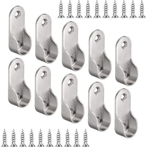 10 supports de tringle à vêtements avec 20 vis, supports de tringle à vêtements nickelés, supports de penderie, alliage de zinc, fixation ovale, pour tringles à vêtements (1/5)