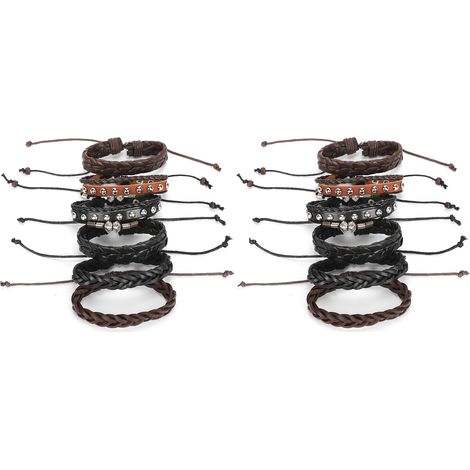 2 Set Woven Leather Bracelet HandWoven Wrap Vintage Craft Accessories Decorations (1/5)