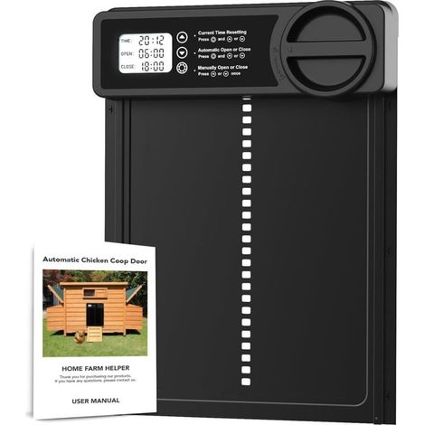 Porte automatique poulailler alliage - Minuterie soir/matin, anti-pincement - Extérieur - Écran LCD, étanche - Éleveurs de poulets (1/4)