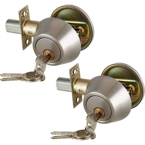 Ensemble de 2 serrures de porte en acier inoxydable, pêne dormant à cylindre simple 3 K