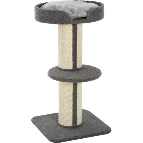 Tiragraffi per gatti, un robusto albero tiragraffi con piattaforma, realizzato in sisal, in grado di sostenere fino a 30 kg, di colore grigio, adatto per il gioco attivo e il riposo in loco. (1/5)