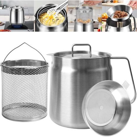 Freidora de acero inoxidable，2 L，Separa los residuos de grasa，Separa los residuos de grasa，Freidora con cesta，Incluye cesta para freír (1/5)