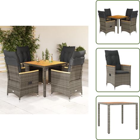Relaxsessel - vidaXL 5-tlg. Garten-Essgruppe mit Kissen Grau Poly Rattan - Sitzkissen