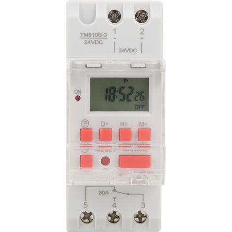 Minuterie hebdomadaire 12/24 h, 30 A, 24 V CC, avec écran LCD et relais programmable (1/5)