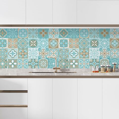 Crédence adhésive cuisine - Effet carreaux de ciment - 65x97,5 cm - Adhésif + Protection BRILLANTE (1/5)