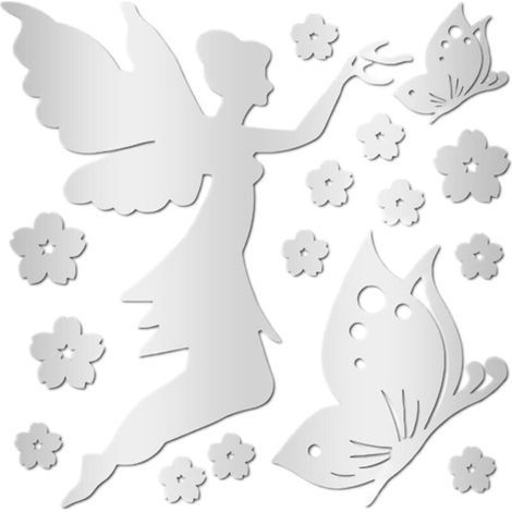 Miroirs muraux,16 pièces d'autocollants muraux miroir volant ange fée fleurs dispersées acrylique bricolage salon restaurant décoration autocollants (1/5)