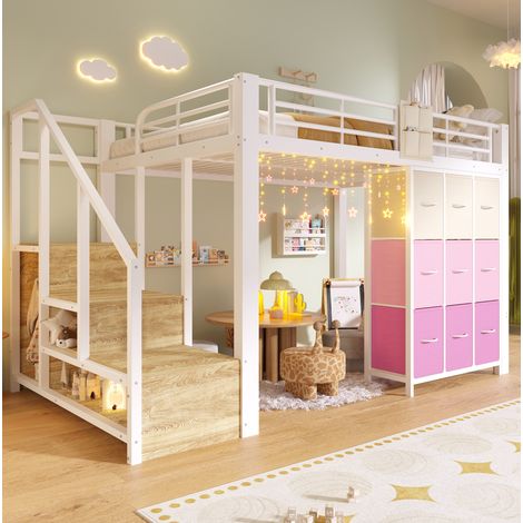 Hochbett Bett 140x200 mit Stauraum Metall OKMYHOME (1/5)