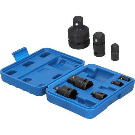 Kit de réparation automobile comprenant 8 adaptateurs de douille pneumatiques réducteurs et une boîte à outils. (1/5)