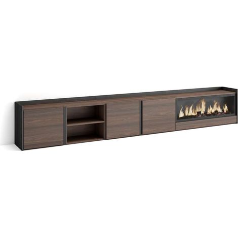 Mueble TV Benadalid-02 de 315x50x35 cm con chimenea eléctrica XXL, color roble oscuro y negro (1/4)