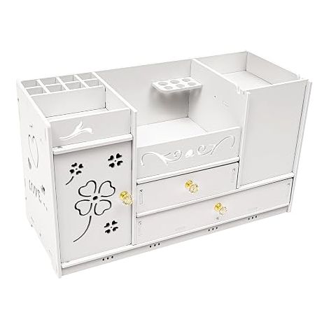 Organisateur de Maquillage avec Tiroirs et Miroir, en PVC, Multifonction, Étagère Cosmétique, Boîte de Rangement pour la Décoration de la Pièce, Blanc (1/5)