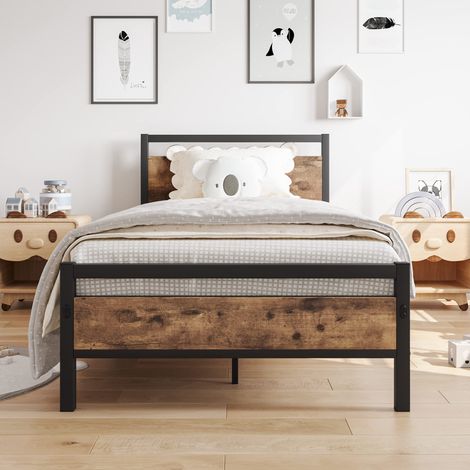 Cadre de Lit 90x200 cm, Sommier à Lattes Métalliques, Rangement Sous Lit 27 cm, Tête et Pied de Lit en MDF, Charge 200 kg (1/5)