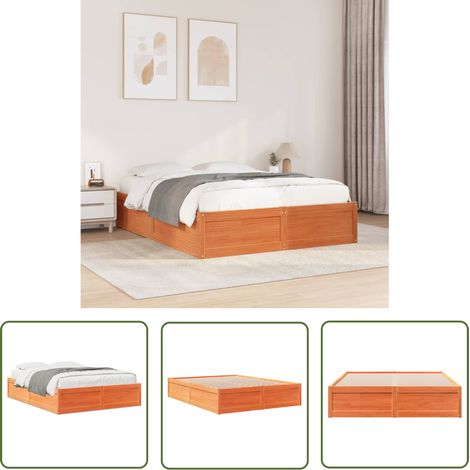 The Living Store Cadre de lit sans matelas cire marron 140x190cm bois pin massif - Cadre De Lit - Lit Double - Lit En Bois - Lit Moderne - Meubles Chambre (1/5)