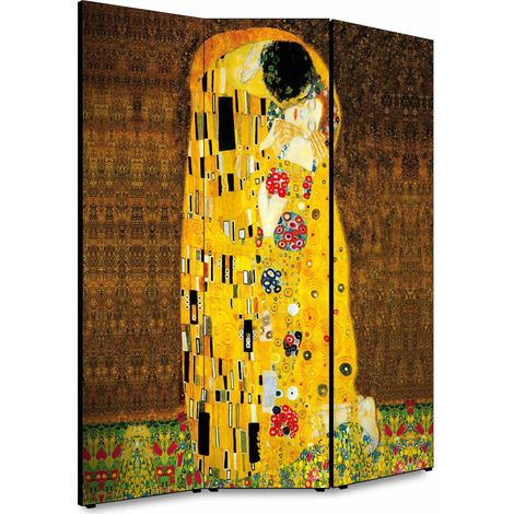 Lupia - Separe' per interni, Divisorio 135,6 x H 176 x P 3,1 cm IL BACIO DI KLIMT paravento 3 Ante in legno con Tele stampate fronte retro Soggetto unico (1/4)