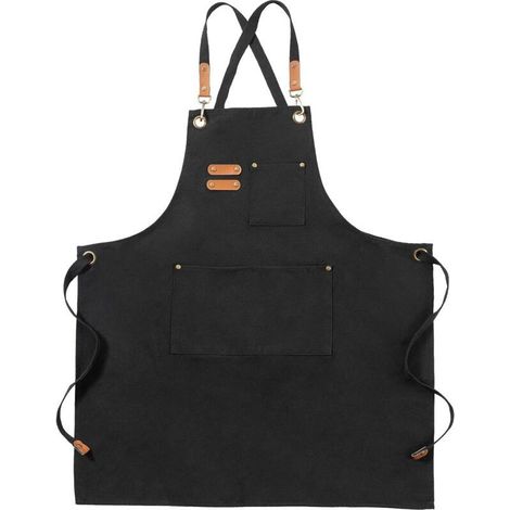 Noire Tabliers Toile, Tabliers de Travail pour Hommes Femmes, Tabliers de Chef avec Sangle Réglable et 3 Poches (1/5)