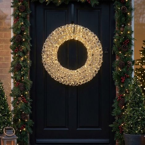 Large Silver Metallic Looped LED Festive Wreath (1/2)