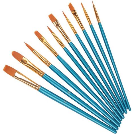 Pennelli per pittura acrilica, 10 diverse misure, pennelli da artista in nylon con punta liscia per colori acrilici e guazzo, blu (1/5)